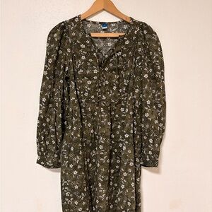 Old Navy Olive Green Floral Long Sleeve Dress